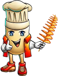 Mr. Tatostix character, holding a tato stix, used as the mascot for Cuddy's
